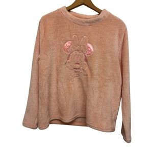 Disney 100 Minnie Mouse Pink Fuzzy Fleece Pullover Pajama Shirt Women's Medium